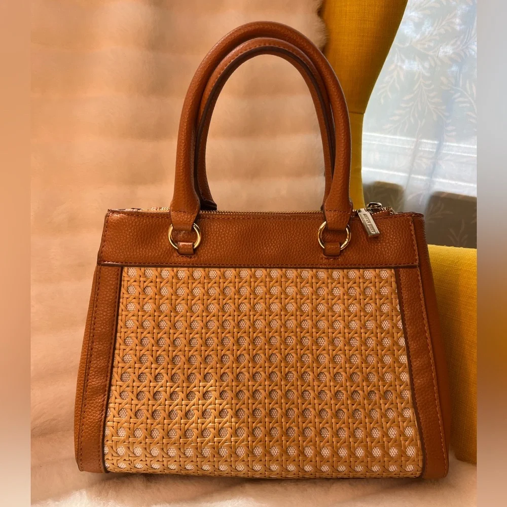 Anne Klein Basket Weave and Leather Satchel - Picture 3 of 9